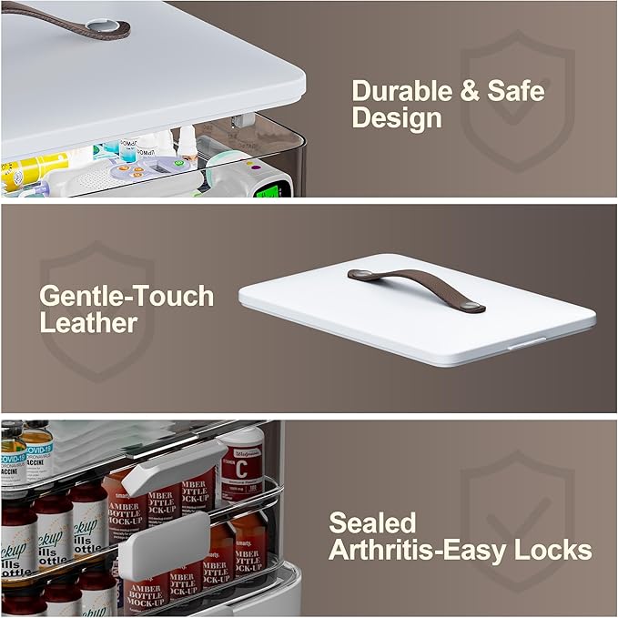 CTIME 3-Tier Medicine Organizer with Pill Case - Portable Pill Case & Empty First Aid Kit for Home, Travel, RV, School, Dorm, Ideal Elderly, Father Gift