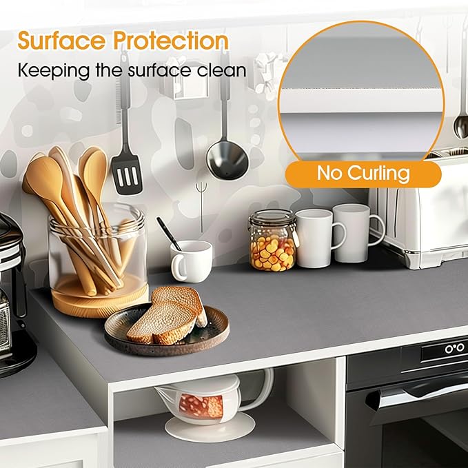 Shelf and Drawer Liner for Kitchen Cabinets Non-Adhesive, Strong Grip Non-Slip Thickened Cabinet Liners for Shelves, Waterproof Mats for Dresser Cupboard, Pure Gray, 17 in x 10 Feet