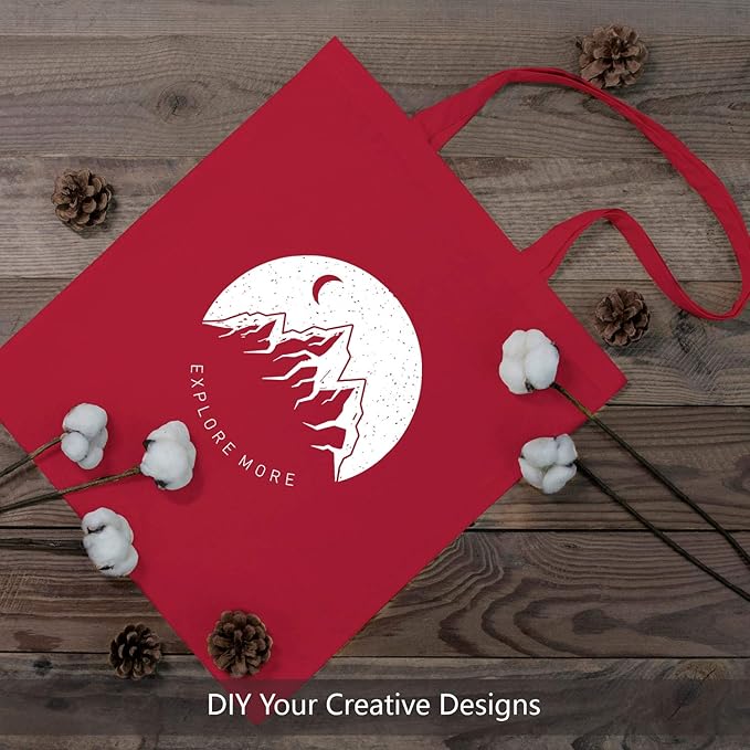 TOPDesign 12-Pack Economical 16"x15" Red Cotton Tote Bag, Lightweight Medium Reusable Grocery Shopping Cloth Bags, Suitable for DIY, Advertising, Promotion, Gift, Activity