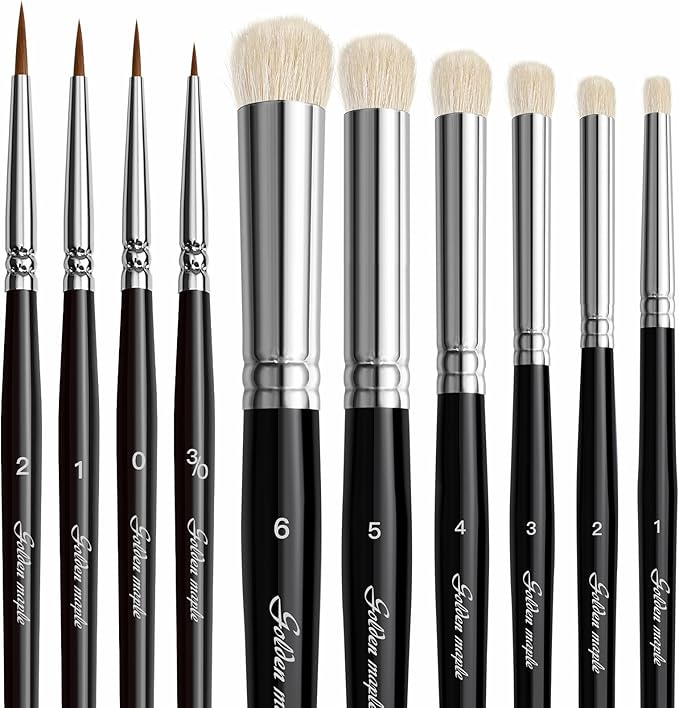 Golden Maple Miniature Model Paint Brushes-10pcs Micro Detail Paint Brush Set,Small Fine Detail Brushes for Acrylic, Oil, Watercolor & Paint by Number,Figurine
