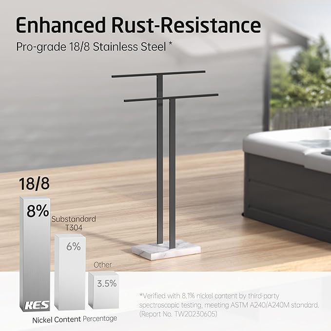 KES Standing Towel Rack, 2-Tier Towel Racks for Bathroom Freestanding with Marble Base, Upgrade Steady Design, SUS304 Stainless Steel Matte Black, BTH217-BK