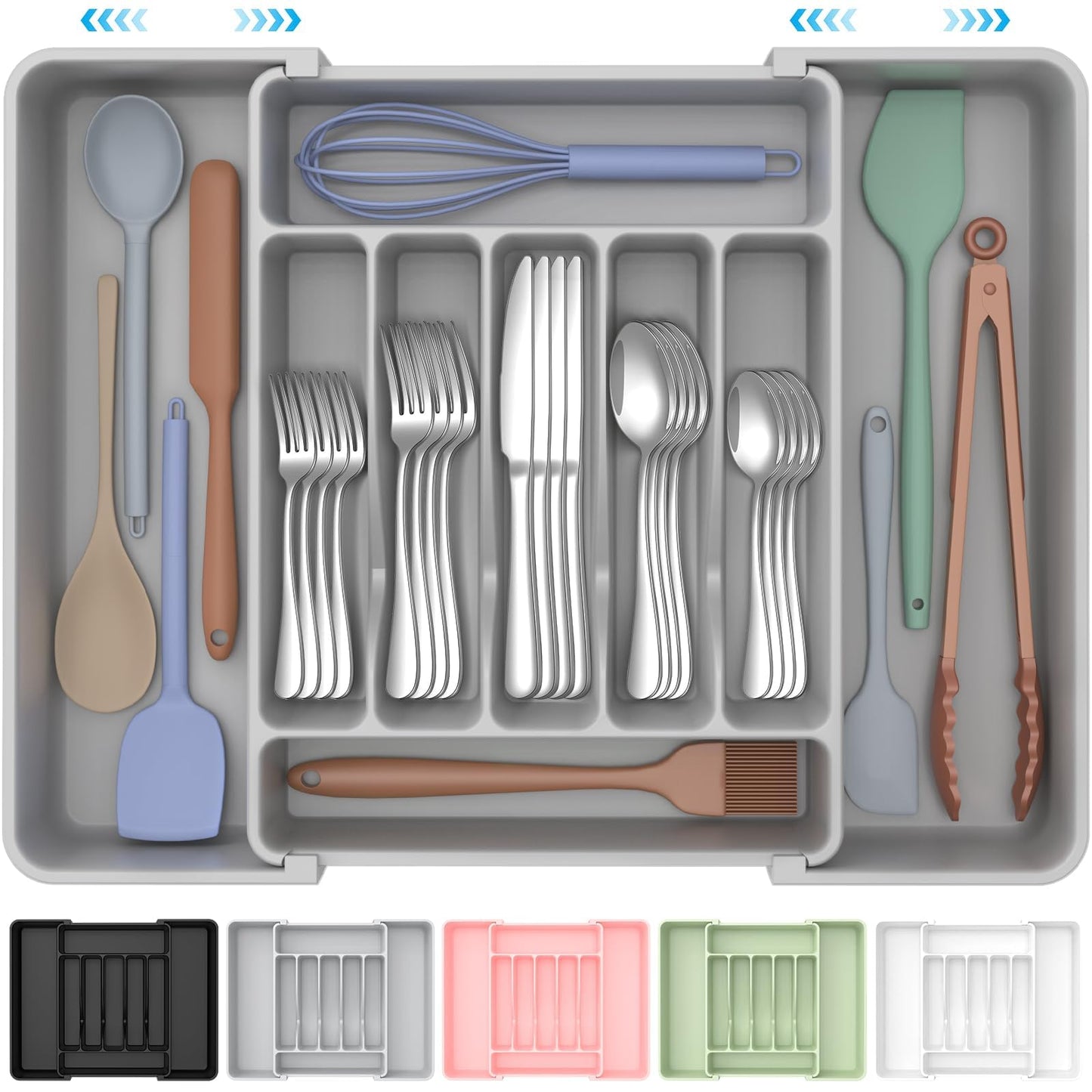 ukeetap Extra Large Expandable Silverware Organizer, Flatware Tray, Pink