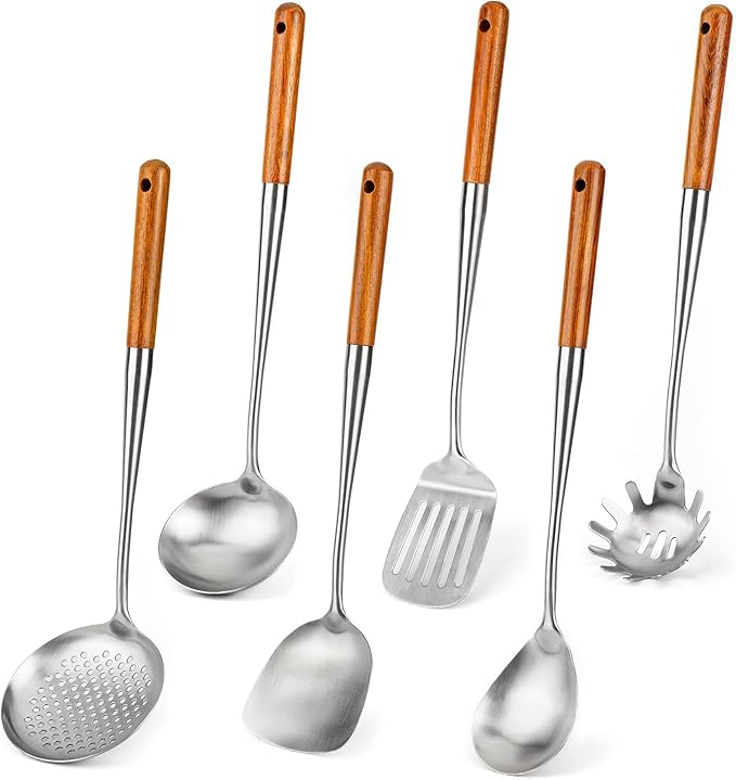 FJNATINH Solid 304 Stainless Steel Skimmer Slotted Spoon Colander Strainer Ladle for Cooking and Frying, Kitchen Utensils Wire Strainer Pasta Strainer Spoon