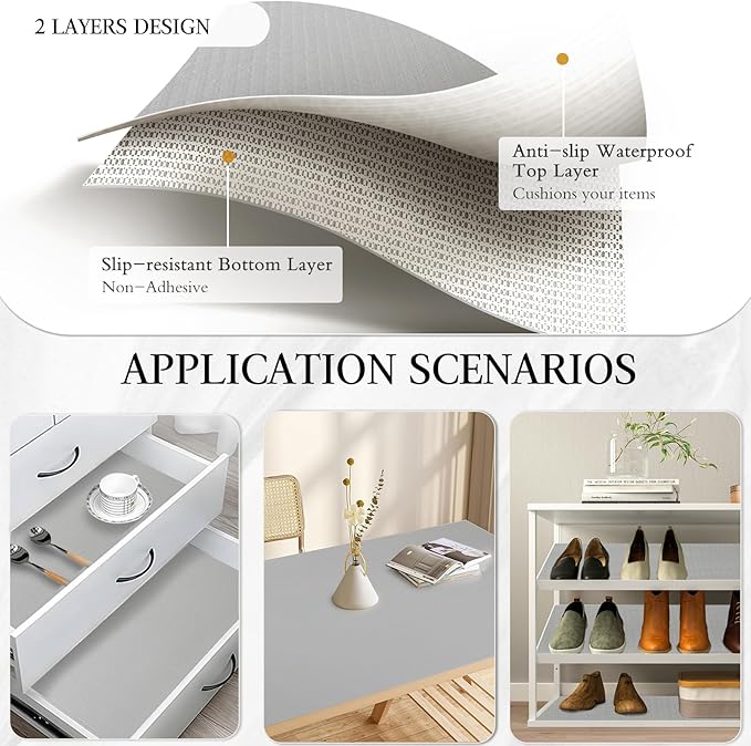 Beautysaid Shelf and Drawer Liner for Kitchen Cabinet, Non Adhesive Non Slip Shelf Paper Waterproof Washable Thickened for Dresser Pantry Shelve Bathroom Protector Liner(Light Grey,23.6 in x 10 FT)