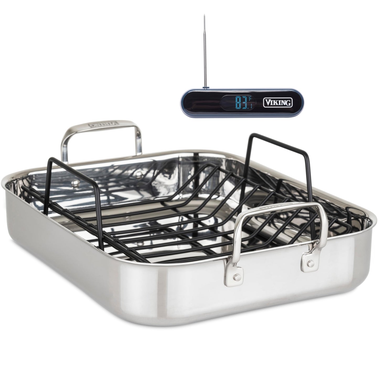 Viking 3-Ply Oval Roasting Pan, 8.5 Quart, Stainless Steel Kitchen Cookware with Metal Induction Lid and Rack, Great for Turkey, Dishwasher and Oven Safe, Silver
