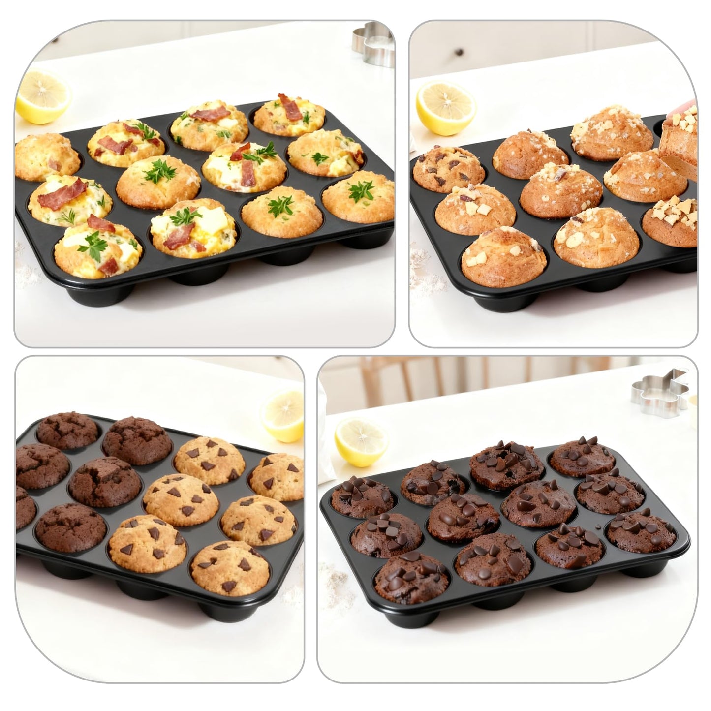 Samuelworld Silicone Muffin Pan for Baking: 24 Cup Muffin Pan with Metal Reinforced Frame, Regular Size Cupcake Egg Bites Molds for Baking, BPA Free Silicone Muffin Tray, 2 Pack, Red (With Scooper)