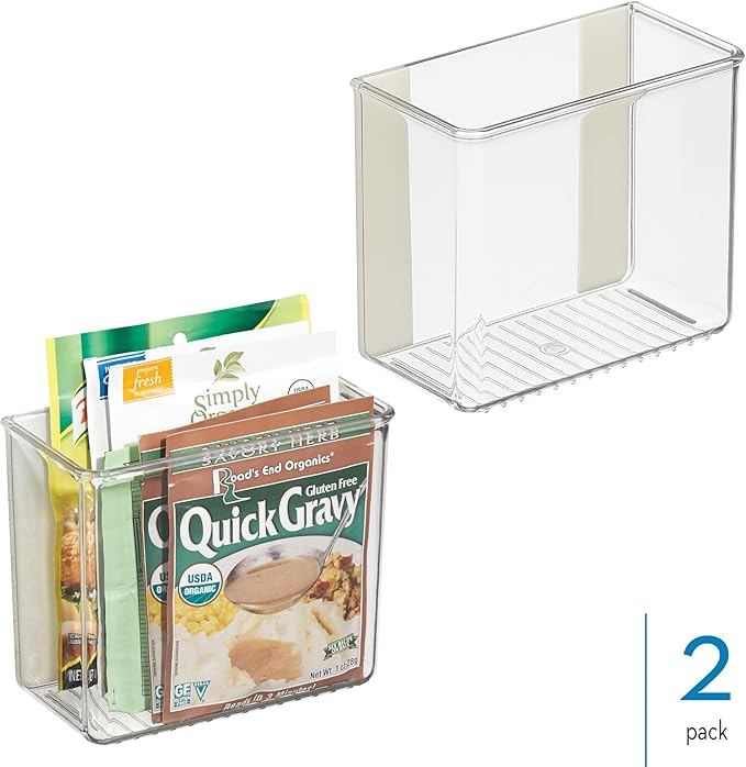 iDesign Adhesive Organizer Bin - Damage-Free Hanging for Kitchen, Bathroom, or Office - Set of 2 - Clear
