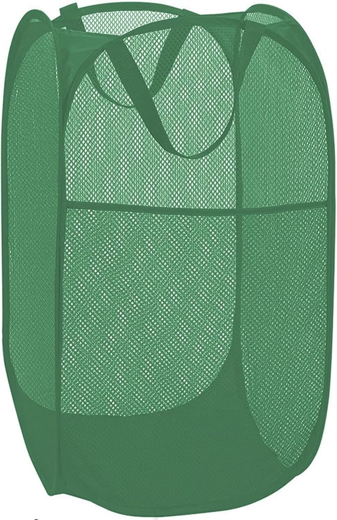 BATTOO Deluxe Strong Mesh Pop up Laundry Hamper Basket with Side Pocket for Laundry Room, Bathroom, Kids Room, College Dorm or Travel Green