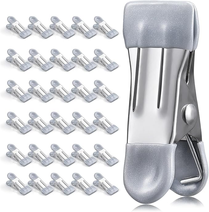 Clothes Pins Heavy Duty Out Door 30 Pack,Chip Clips 2.17 Inch, Bag Clips, Clothespins,Chip Clips Bag Clips Food Clips for Laundry, Bag Clips for Food Clips for Hanging Stainless Stee(Gray)