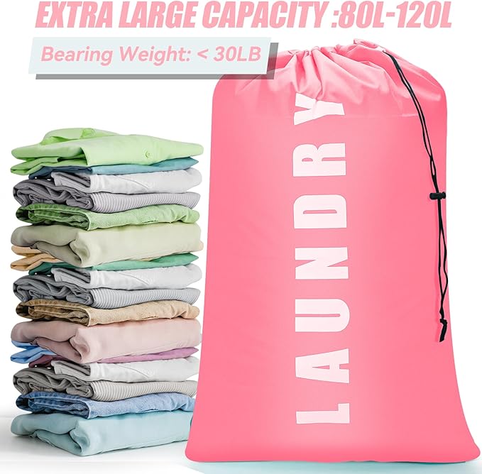 Laundry Bag,2 Pack Travel Laundry Bags for Dirty Clothes,Large Laundry Bags for Camping & Traveling,Dirty Clothes Travel Bag,24" x 36" (Cyan + Pink)