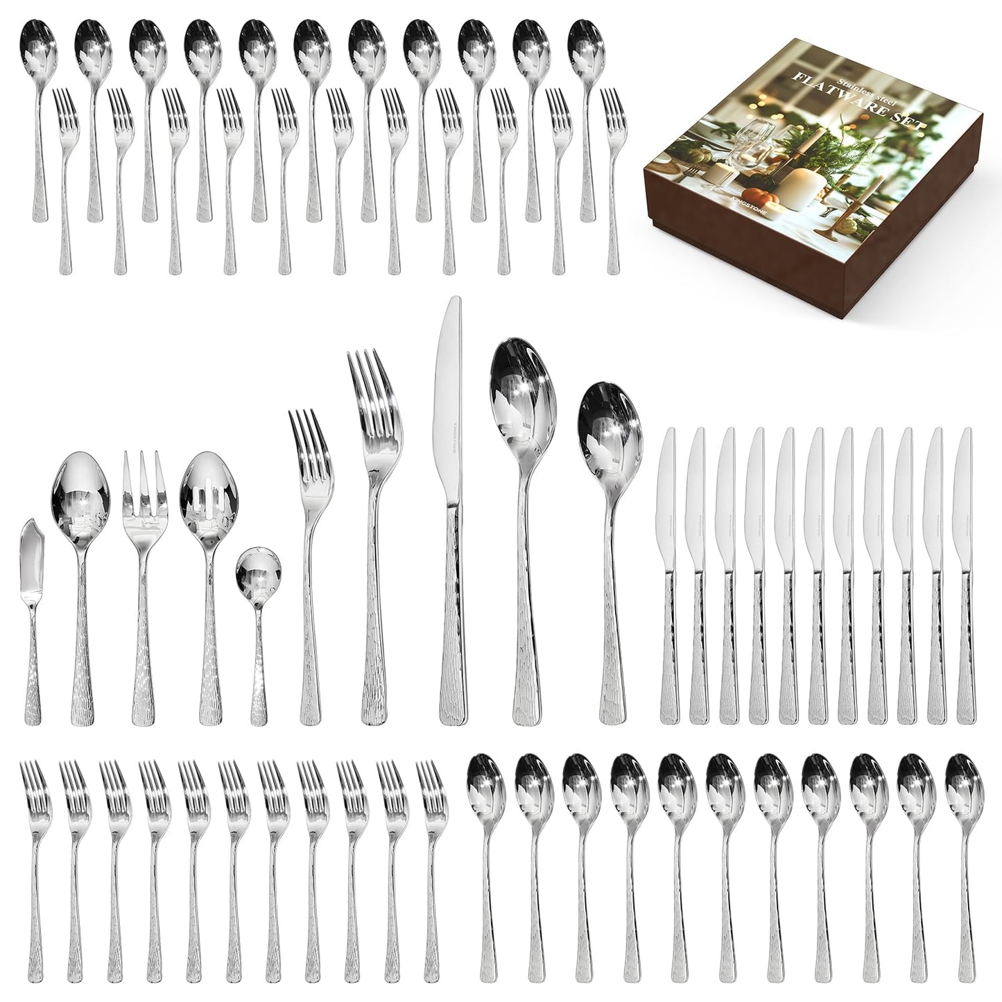 45 Piece Gold Silverware Set with Serving Utensils, 18/10 Stainless Steel