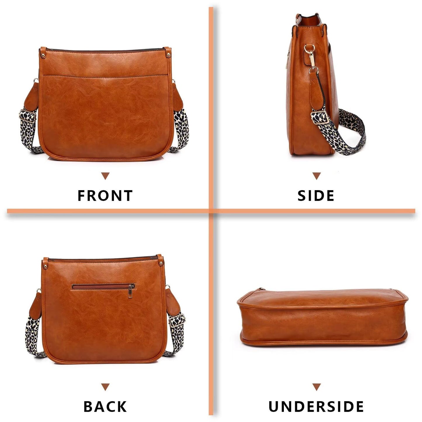 AUYOCO Vegan Leather Crossbody Bags for Women, Crossbody Purse with 2 Guitar Straps Zipped Pockets Handbag Shoulder Bag