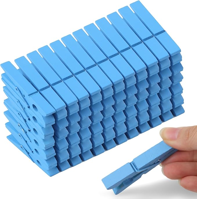 Phinus 72 Pcs Colorful Wooden Clothes Pins, 2.9 Inch Clothes Pins for Baby Shower Games, Hanging Clothes, Pictures, Photos, Classroom, Crafts, Decoration, Colorful Clothespins Heavy Duty (Blue)