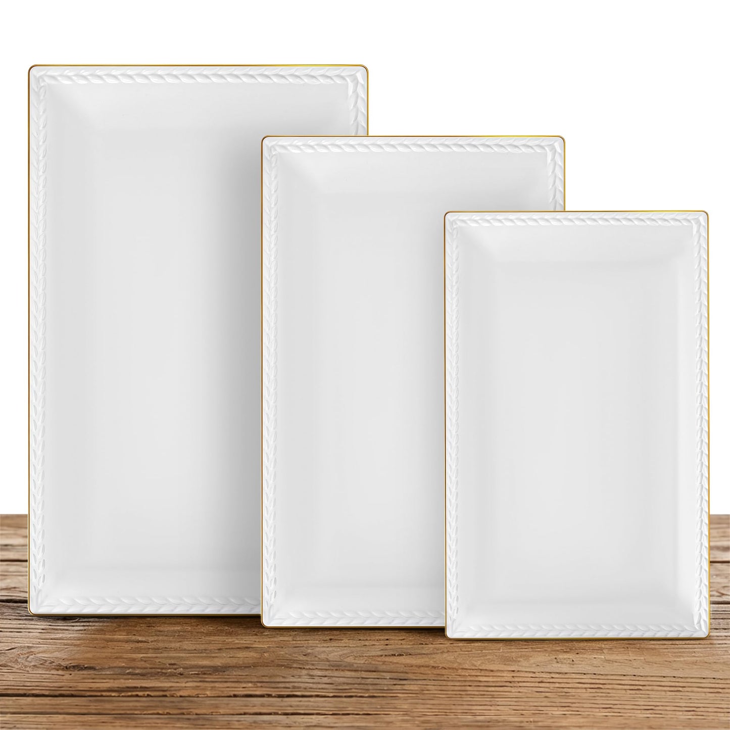 Kassel Ceramic Serving Platter Set | 16”/14”/12” Rectangular Serving Trays for Entertaining at Parties and Weddings | Oven Safe Extra Large Serving Trays for Tacos, Steak, and Cake