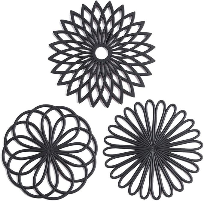Set of 3 Silicone Trivet Mat - Hot Pot Holder Hot Pads for Table & Countertop - Trivet for Hot Dishes - Non-Slip & Heat Resistant Modern Kitchen Hot Pads for Pots & Pans, Dark Green