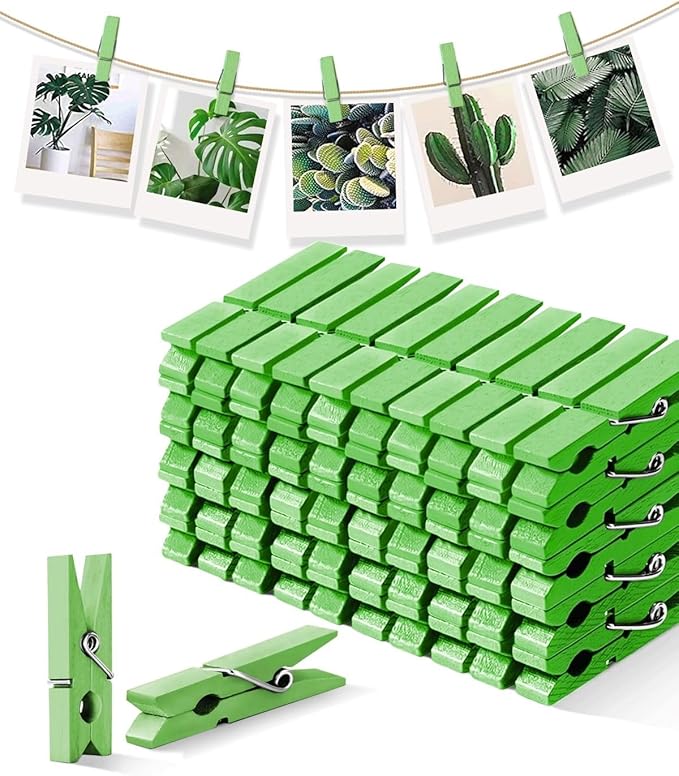 Mini Clothes Pins Wooden Colored Green Small Clothespins for Photo 1.4 Inch 50 PCS, Tiny Clips Close Pin for Baby Shower Classroom Crafts Project Decorations Hanging Pegs