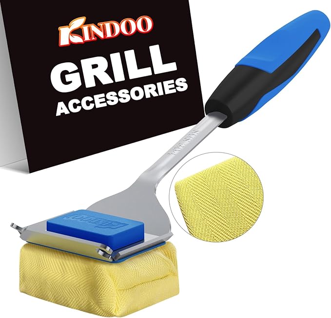 Grill Brush Bristle Free for Outdoor Grill,BBQ Grill Cleaner Brush and Scraper with Replaceable Head,Safe Steam Cleaning 17'' Long Handle Grilling Accessories for Cast Iron Stainless Steel Grates,Blue