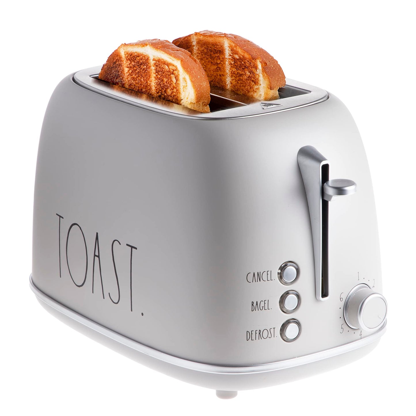 Rae Dunn Retro Rounded Bread Toaster, 2 Slice Stainless Steel Toaster with Removable Crumb Tray, Wide Slot with 6 Browning Levels, Bagel, Defrost and Cancel Options, Sand