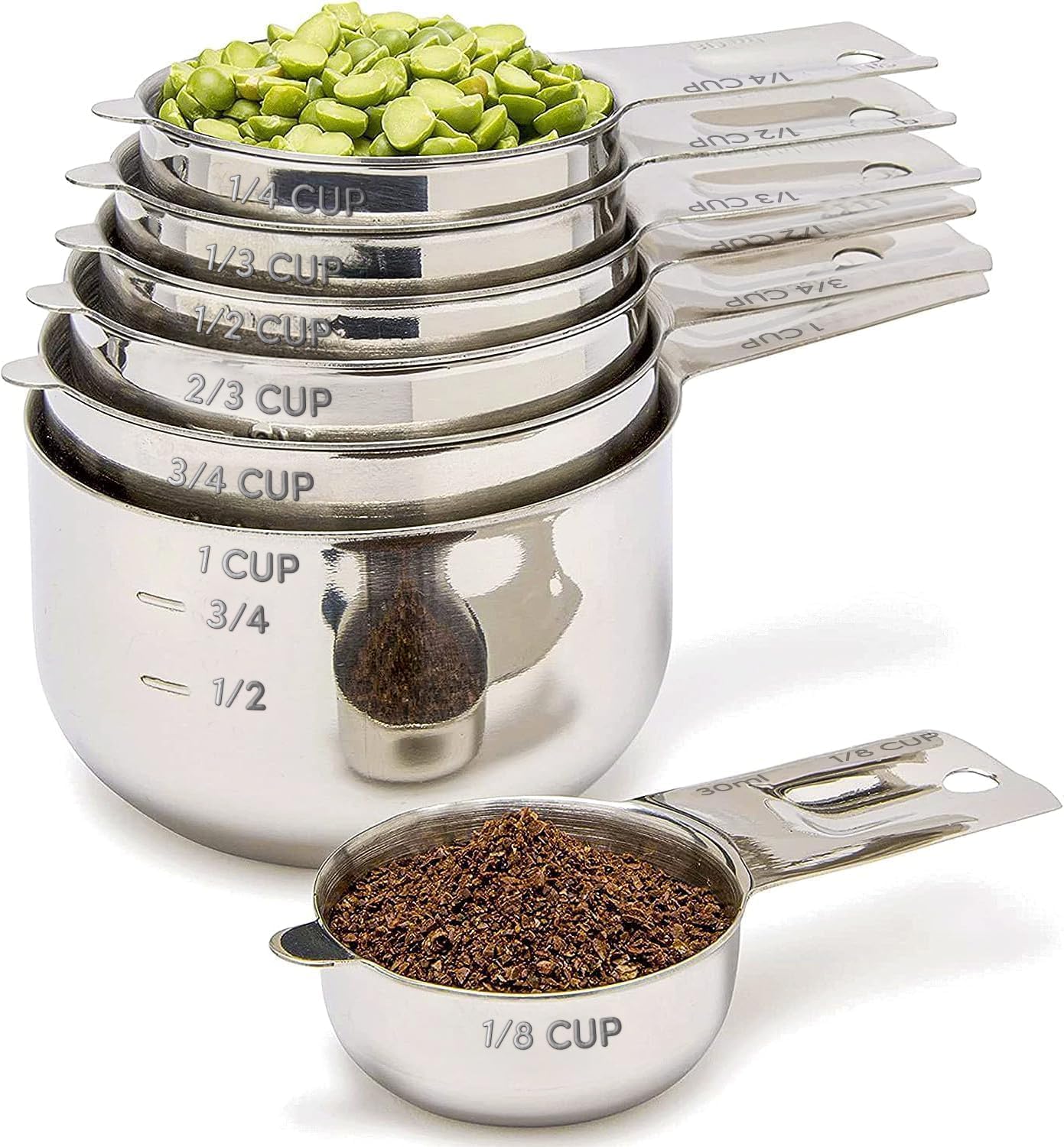 Simply Gourmet Measuring Cups & Spoons Set of 12, 18/08 Stainless Steel Kitchen Gadgets, Stackable Design with Long Handle Spoons, Fits in Spice Jars, Cooking & Baking Set for Dry & Liquid