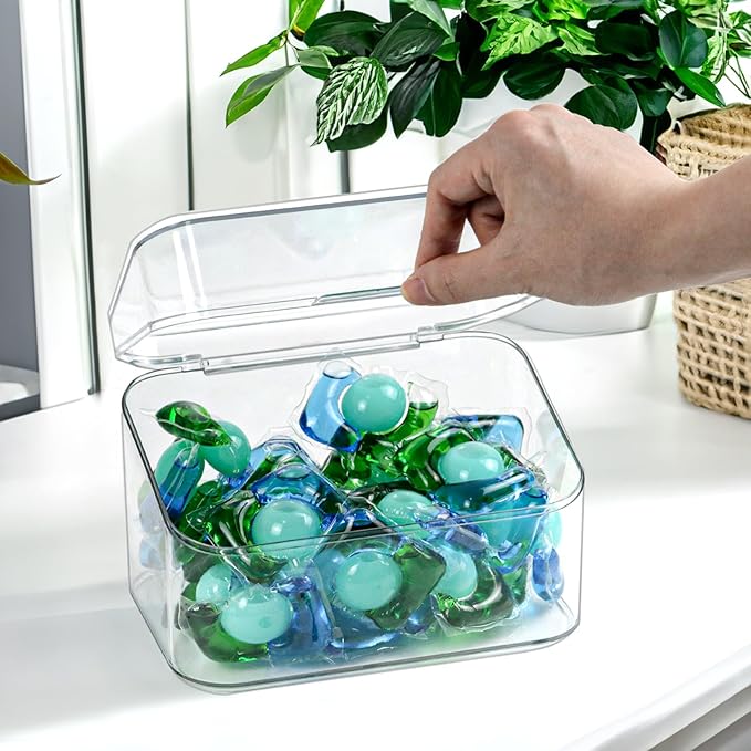 Clear Bathroom Organizer, 2-Size Essentials Set for Hail Accessories & Beauty Supplies,Cotton Swabs,Balls,Pads - Small Clear Plastic Canister Apothecary Jar Set, Vanity Makeup Storage Organizer (L+2S)