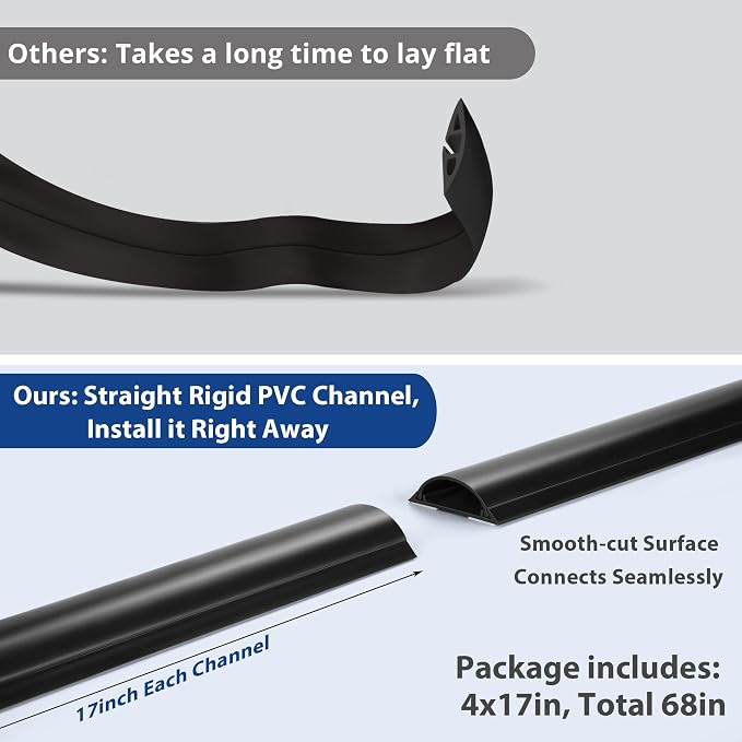Cord Cover Floor 68in, Large Capacity Floor Cable Cover, Hard PVC Cord Hider
