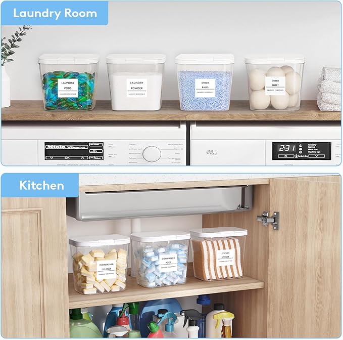 Lifewit 3 Pcs Laundry Pods Container with Pop-up Lid, Detergent Dispenser, Dryer Sheet Holder, Laundry Room Organization Storage Jars for Washing Powder, Soap, Scent Booster Beads, 2700 ml/0.72gal