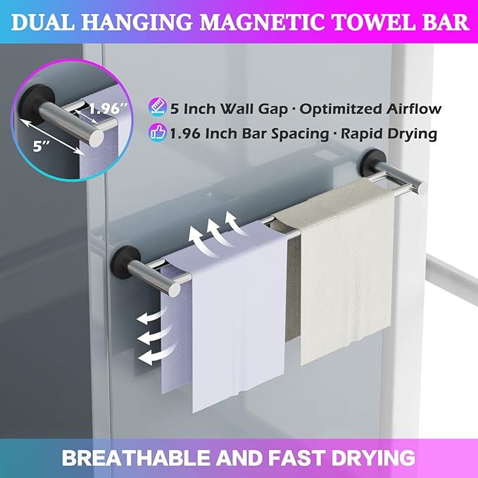 ULIBERMAGNET Magnetic Double Towel Bar, Adjustable Silver Heavy Duty Towel Holder, 22LB Capacity Non-Slip Magnetic Dishcloth Rod Rack for Refrigerator, Dishwasher, Laundry, RV, Kitchen