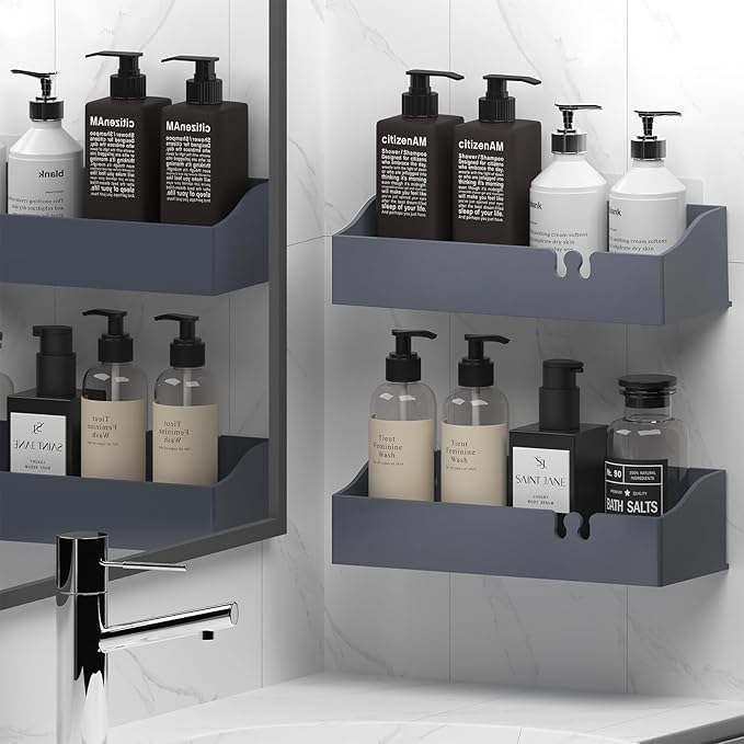 Acrylic Shower Caddy Bathroom Organizer,Rustproof Shower Shelves - No Drilling Wall Mount Shelf, Adhesive Bathroom Storage For Shampoo With Soap Holder 3 Pack