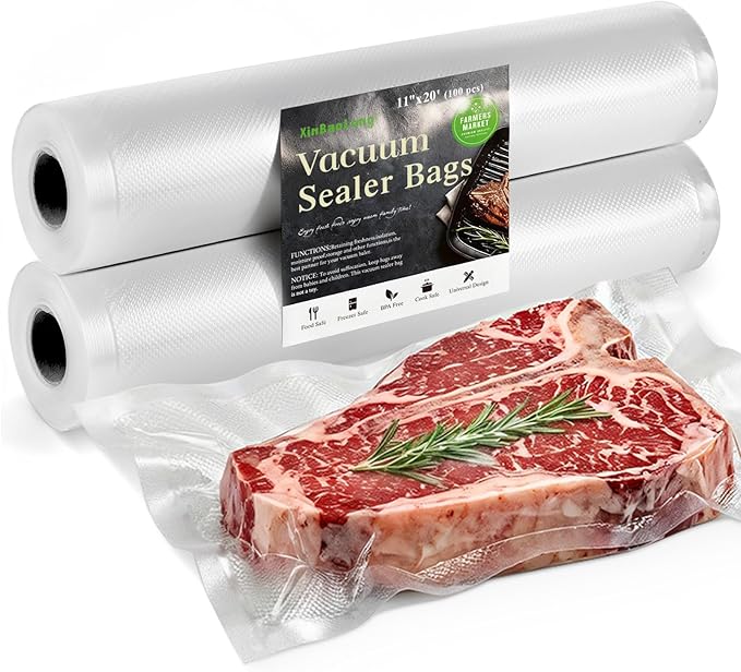 Vacuum Sealer Bags Rolls for Food - Seal a Meal Bags - 11inx20 Rolls 2 Pack-XinBaoLong Commercial Grade Heavy Duty BPA Free Great for Vac Storage