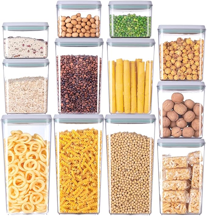 EQI Airtight Food Storage Containers,1.3Qt 3Pcs Pop Food Containers with Lids, Stackable One Button Opening Kitchen Pantry Organizers and Storage, BPA-Free Food Containers Set for Snacks Candy Spices