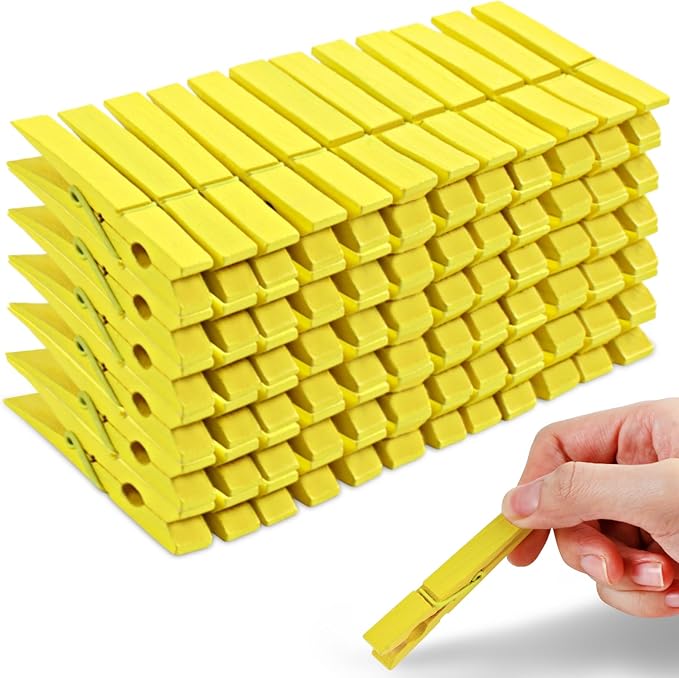 Phinus 72 Pcs Wooden Clothes Pins, 2.9 Inch Clothes Pins for Hanging Clothes, Pictures, Photos, Classroom, Crafts, Decoration, Clothespins Heavy Duty (Yellow)