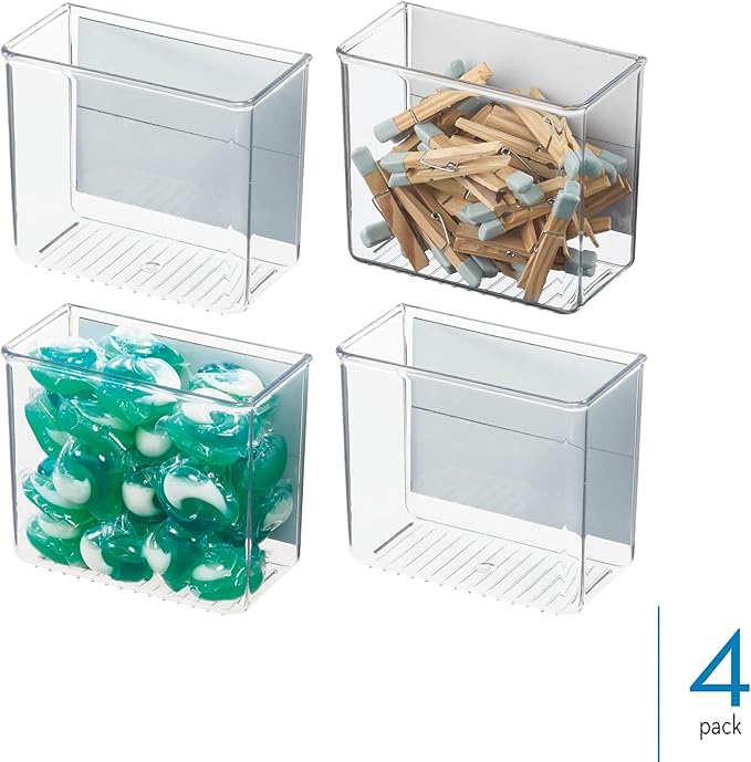 iDesign Magnetic Small Clear Plastic Organizer Bins for Laundry Room Storage - 4-Pack