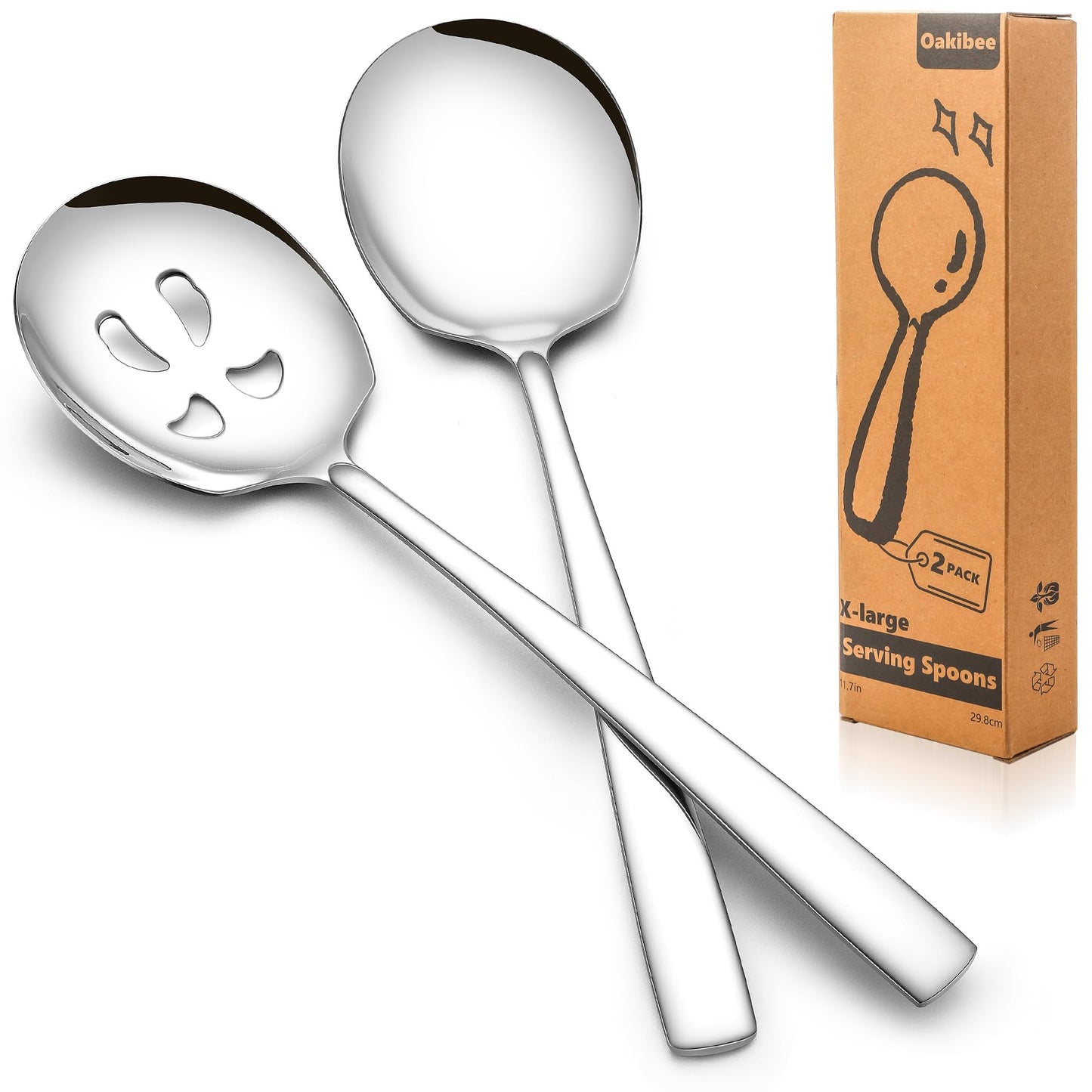Extra Large Serving Spoons Set of 6-Piece, 11.7-Inch Gold Serving Slotted Spoon x 3 Serving Spoon x 3, Stainless Steel Serving Utensil for Buffet, Parties, Catering - Dishwasher Safe(6-Pack, Gold)