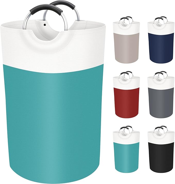 BlissTotes 75L Laundry Basket, Freestanding Laundry Hamper, Collapsible Dirty Clothes Hamper, Waterproof Fabric with Foam Protected Aluminum Handles for College, Dorm, Family (Green)
