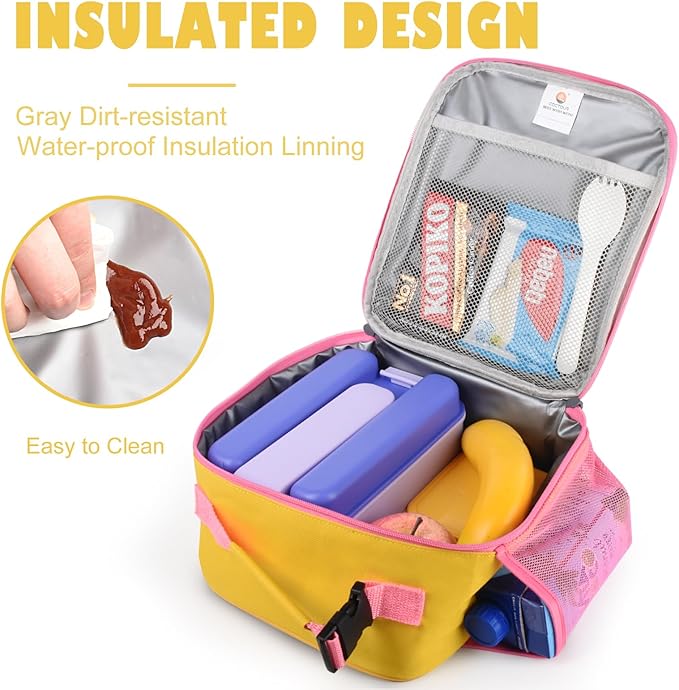 Lunch Box Kids,Premium Insulated Lunch Bag for Girls Boys,Soft Bag Mini Cooler Back to School Thermal Reusable Lunch Bag for Work School Picnic (Yellow)