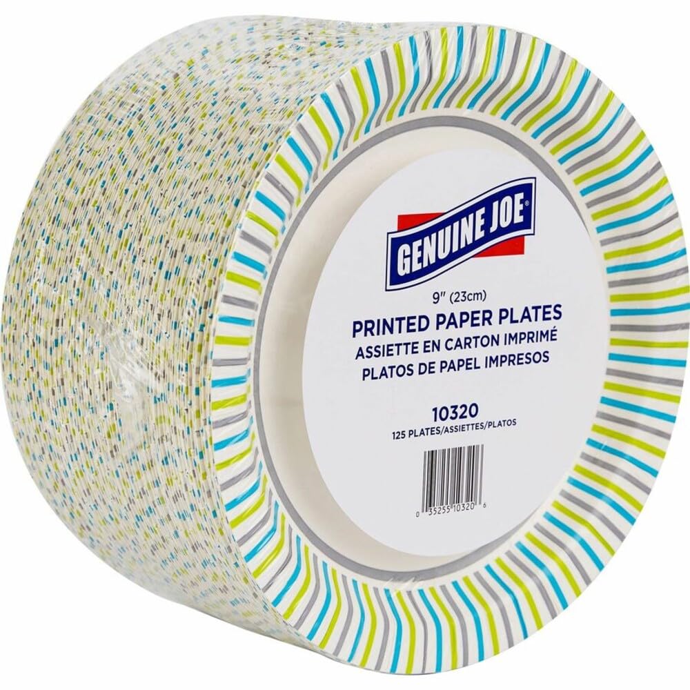 Genuine Joe Printed Paper Plates, 10" (Pack of 125)