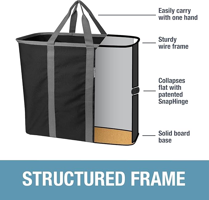 CleverMade Collapsible Laundry Caddy – Foldable Laundry Hamper & Tote, XXL 64L Pop-Up Laundry Basket with Handles, Space-Saving Laundry Organizer for Home, Dorm, Closet & Travel, 2 Pack - Black Gray