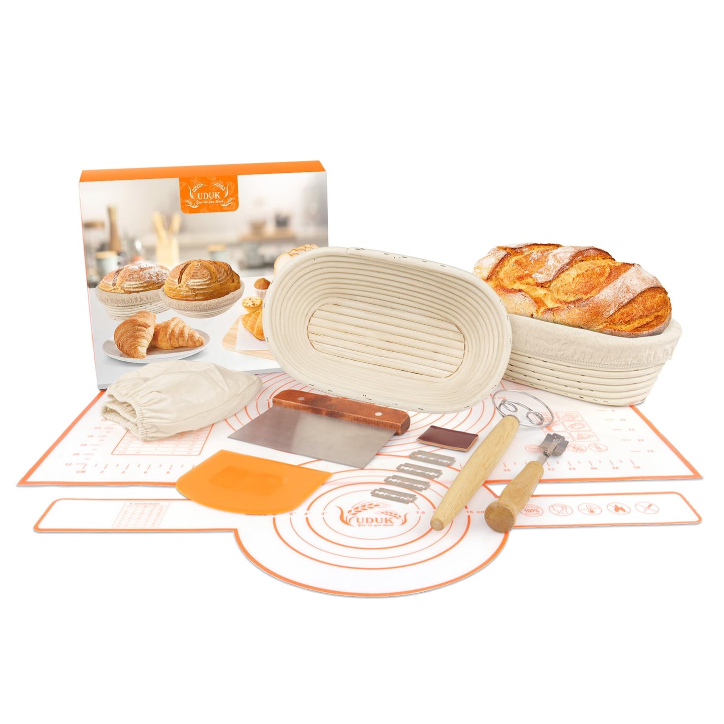 UDUK Sourdough Starter Kit, 10" & 9.6" Banneton Proofing Basket
