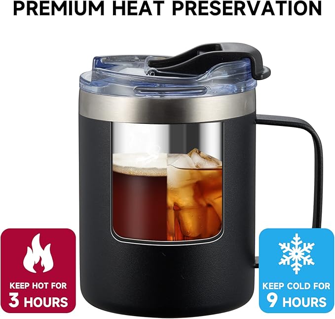 ALOUFEA 12oz Insulated Coffee Mug Cup with Handle, Stainless Steel Travel Coffee Mug with Flip Lid, Double Wall Vacuum Coffee Tumbler,Plum