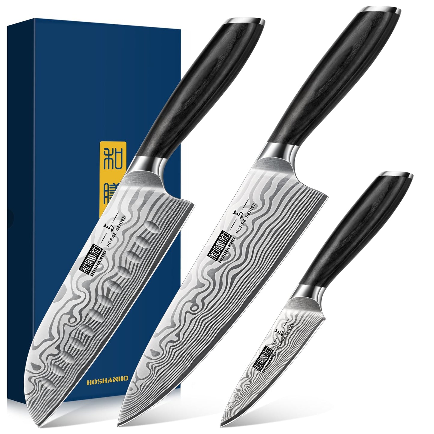 HOSHANHO 5 Pieces Knife Set, High Carbon Powder Steel Forged Chef Knife Set