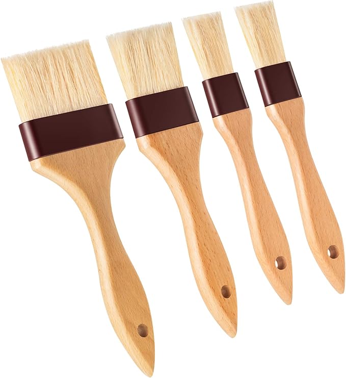 Boao 4 Pcs Pastry Brush, Natural Bristle Basting Brush, 1, 1.5, 2, 3 Inch