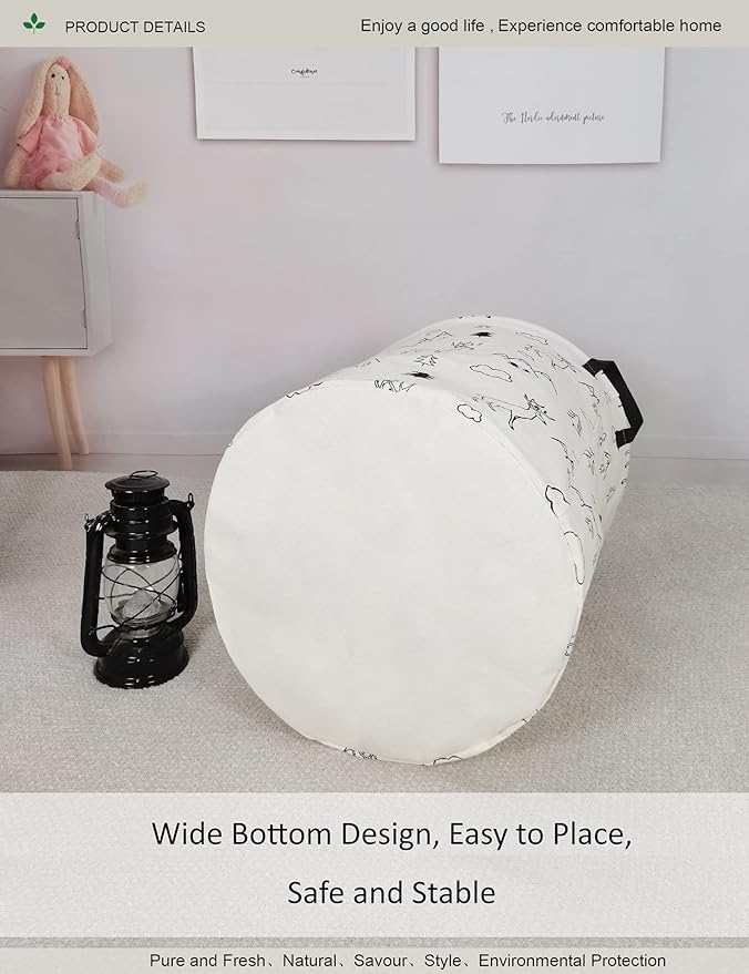 Round Fabric Storage Bin,Decorative Basket,Organizer Basket with Handles,for Clothes Storage,books and sundries(Forest deer), 19.7inch(H) x 15.7inch(D)