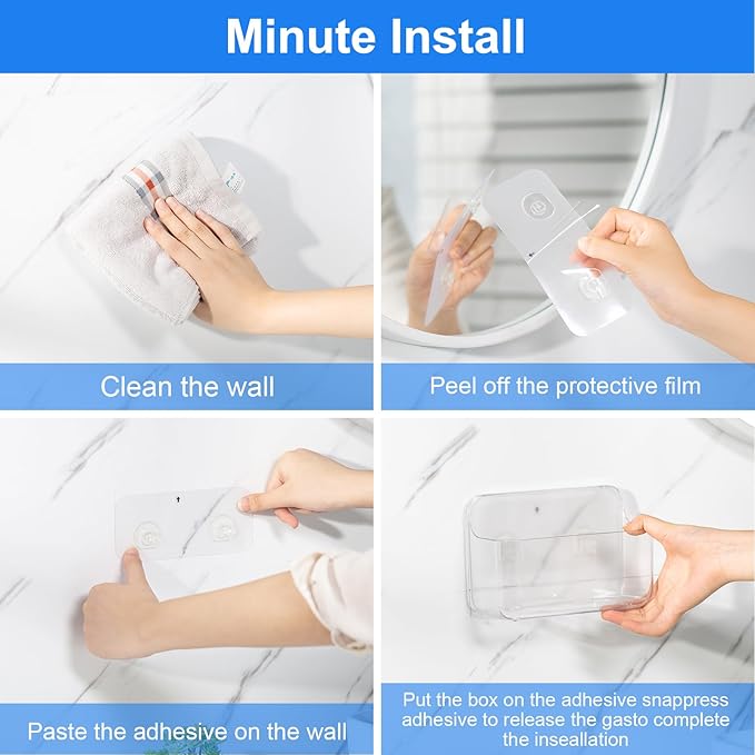 Diesisa 3pc Acrylic Wall Mount Organizer, Adhesive Clear Shower Caddies,Acrylic Soap Basket for Wall,No Drilling Hang Walls,with Self Adhesive Tape, for Bathroom, Kitchen, Living Room