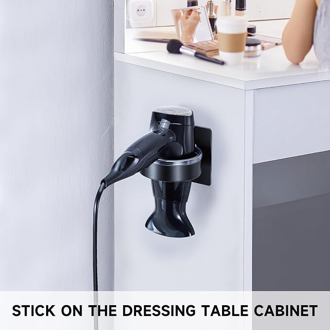 Hair Dryer Holder Wall Mounted, Blow Dryer Holder, Hair Tool Organizer for Hair Dryer Storage Hanger, Adhesive Hairdryer Holder for Bathroom Barber Shop (Black)