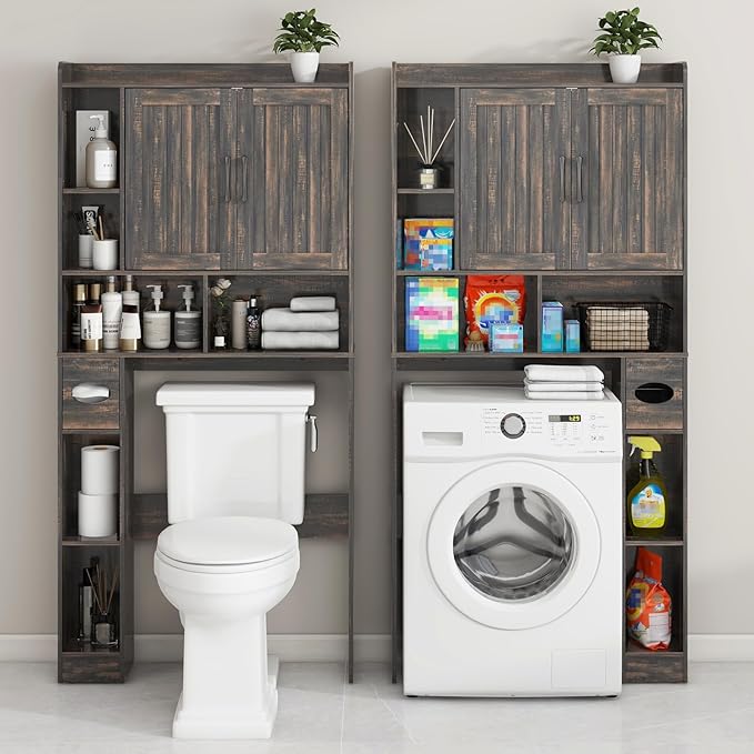 Vabches Over The Toilet Storage Cabinet, Farmhouse Storage Cabinet Over Toilet with Barn Door，Home Space-Saving Toilet Rack, for Bathroom, Restroom, Laundry