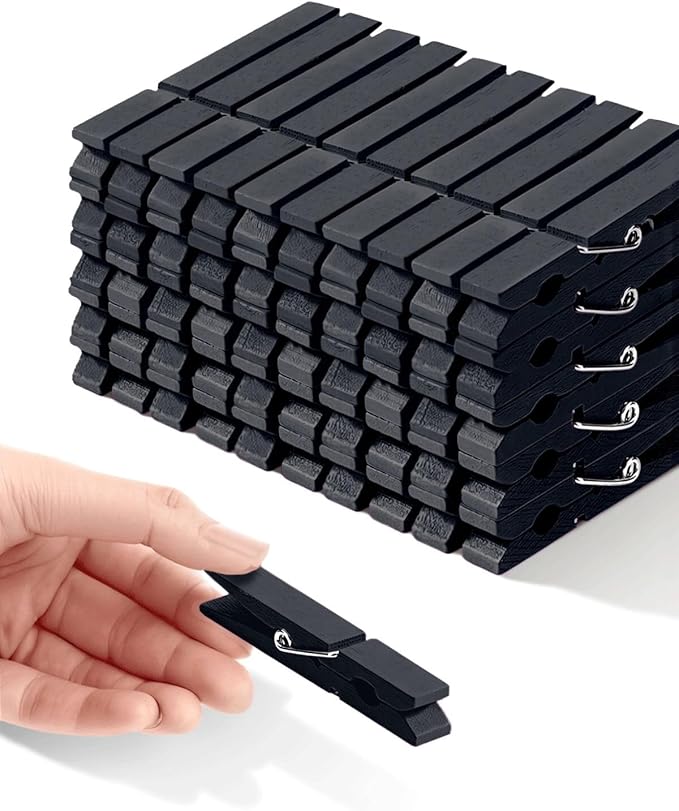 Colored Clothespins, Colorful Clothes Pins Wooden Clips Rainbow Colors 50 Pack Decorative Crafts Pegs Photos Pictures Decoration Clip Clothing Hanging Closepins, 2.83 Inch (Black)