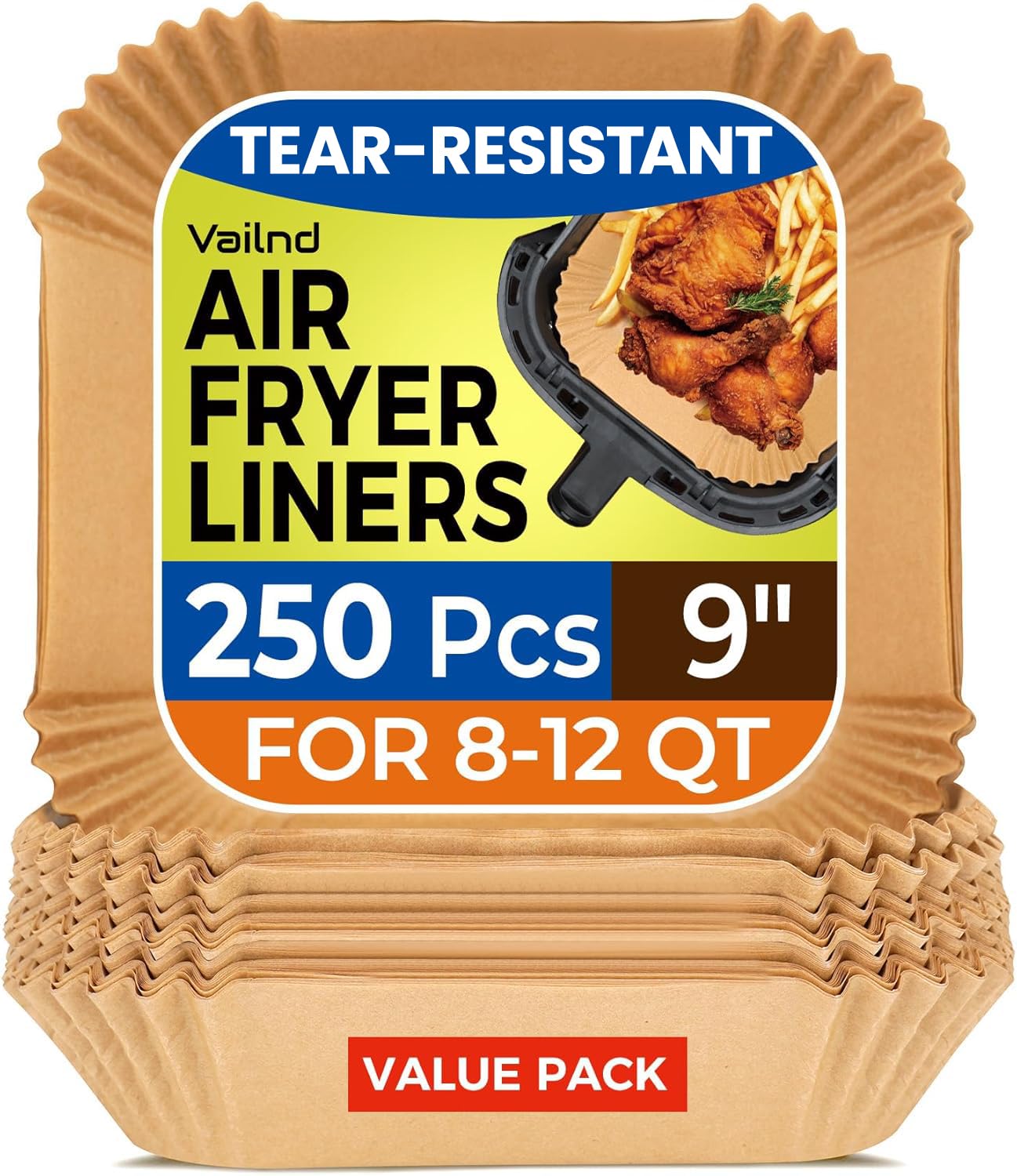 250 Pcs 9" Square Air Fryer Liners Disposable for 8-12QT, Parchment Paper
