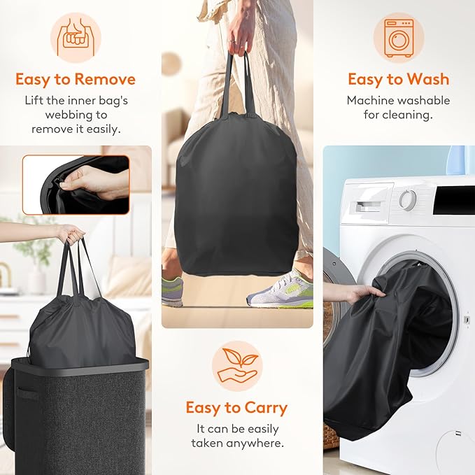 Lifewit 85L Large Laundry Basket with Lid, Laundry Hamper with Plastic Handles and Removable Bag, Foldable Tall Dirty Clothes Hampers for Laundry for Laundry Room, Bedroom, Bathroom, Dorm, Dark Gray