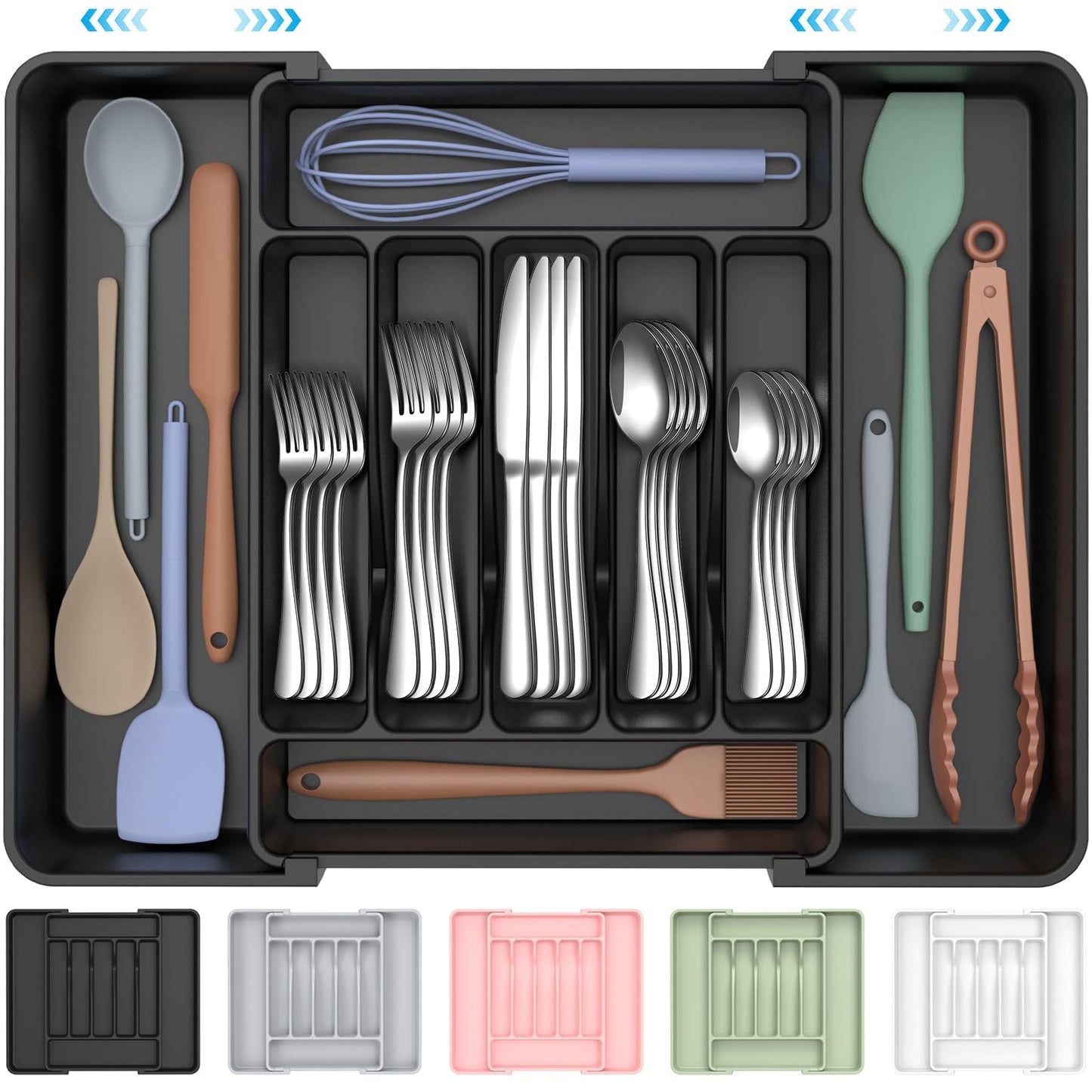 ukeetap Extra Large Expandable Silverware Organizer, Flatware Tray, Pink
