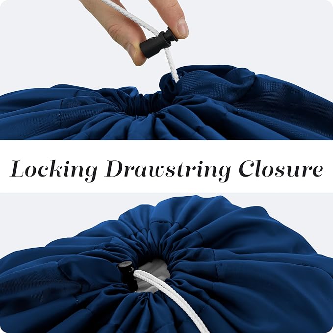 Nylon Laundry Bag - Locking Drawstring Closure and Machine Washable. These Bags will Fit a Laundry Basket or Hamper and Strong Enough to Carry up to Three Loads of Clothes. (Navy Blue)